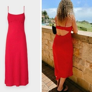 Hollister polka dot dress midi open back crepe slip dress